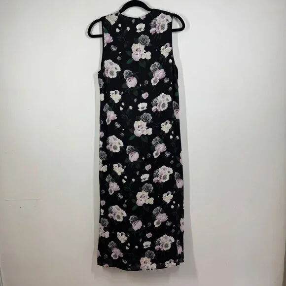 Equipment Femme Black Floral Silk Shift Dress Size S Sleeveless Chic Summer Boho - Picture 9 of 12